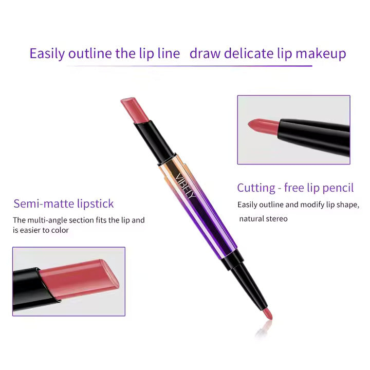 Soft Blur Velvet Lipstick – 2 in 1 Luxury Lipstick & Lip Liner (Korean Gradient Effect)