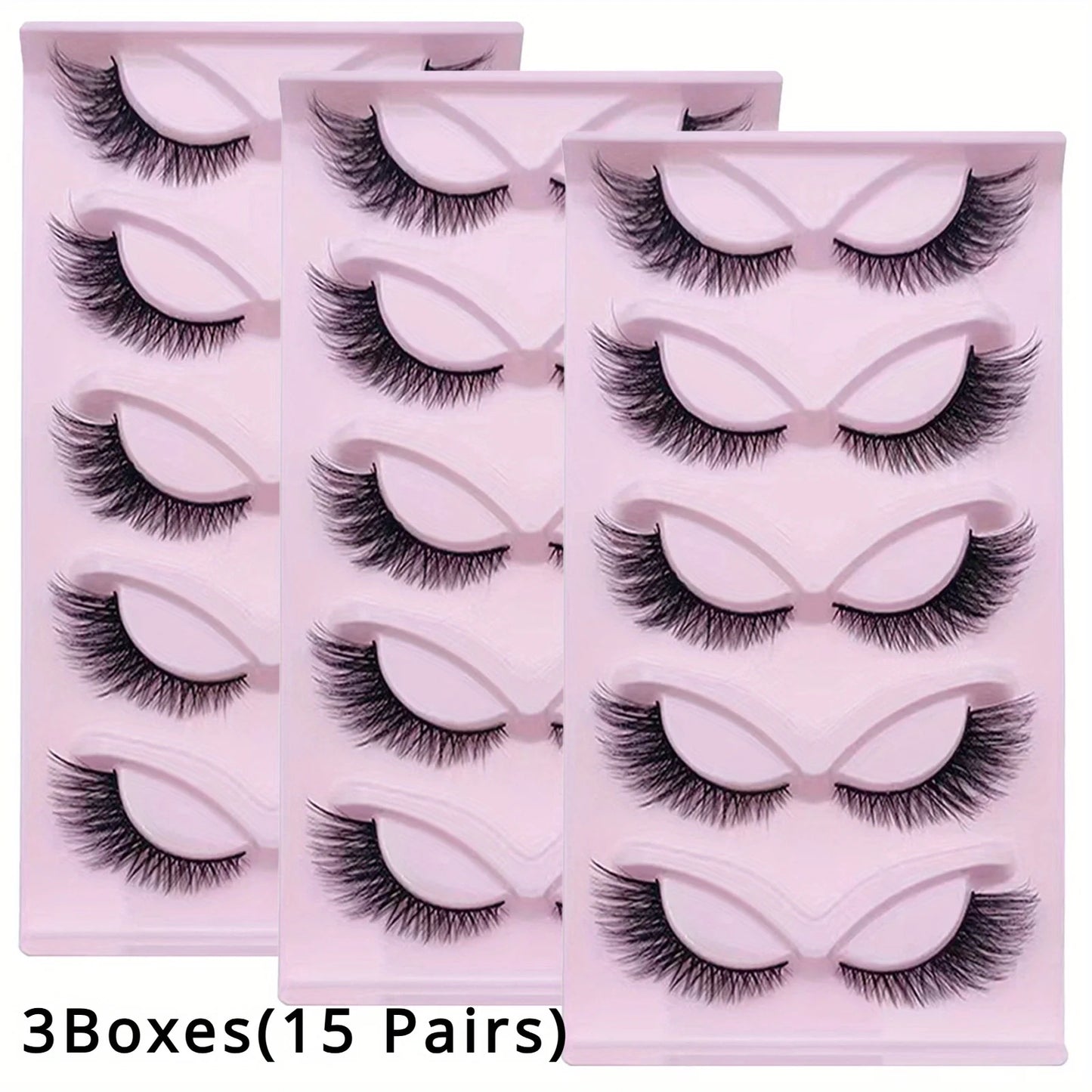 3Boxes(15 Pairs) Cat Eye Lashes Wispy Fake Lashes Fluffy Cat Eye Lashes Extensions False Eyelashe
