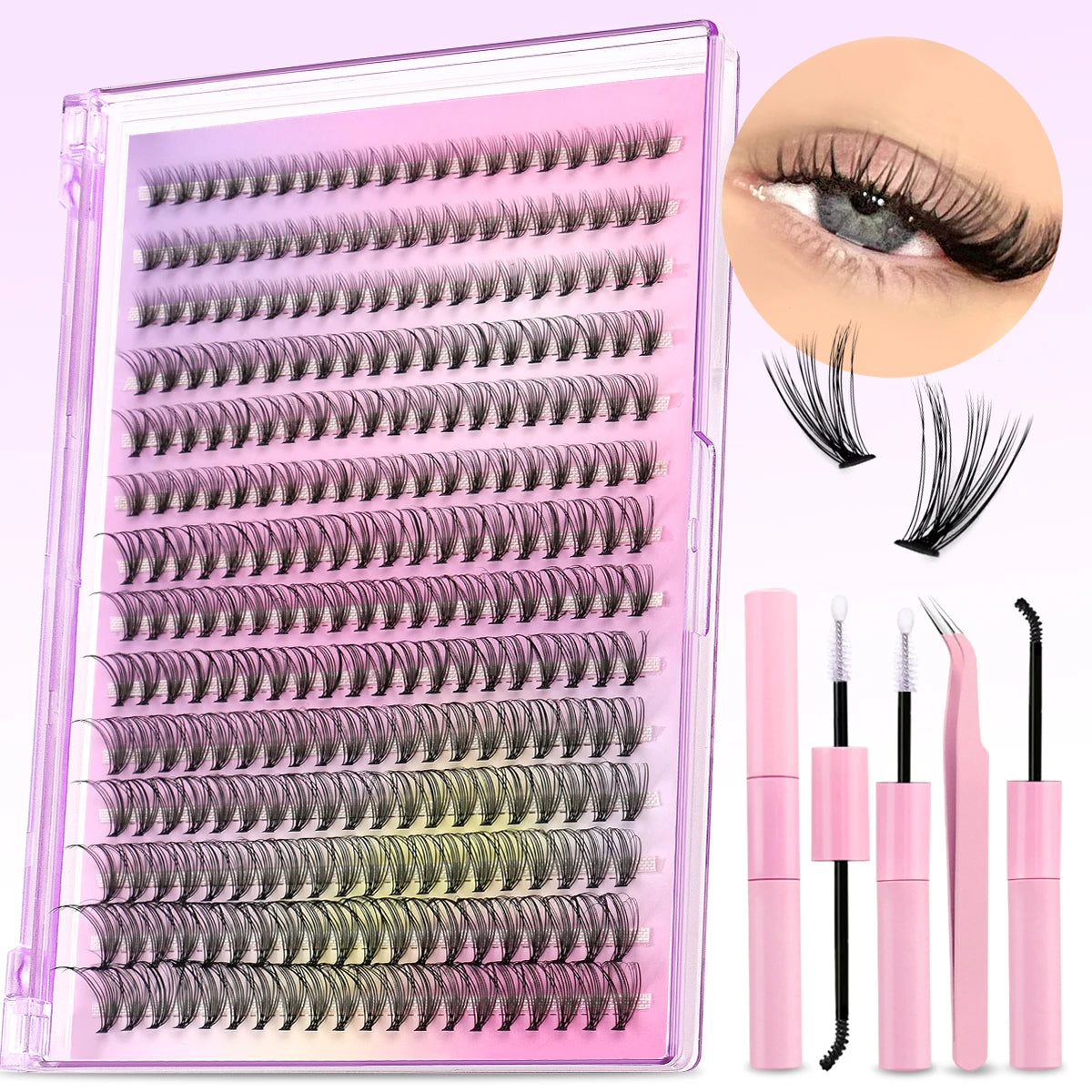 Lash Clusters Kit DIY Lash Extension Kit Individual Lashes Cluster with Lash Bond & Seal & Remover Eyelashes Extension