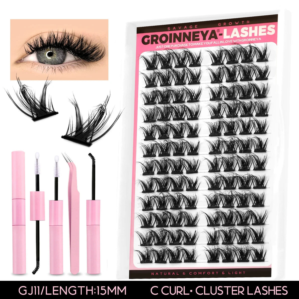 Lash Clusters Kit DIY Lash Extension Kit Individual Lashes Cluster with Lash Bond & Seal & Remover Eyelashes Extension