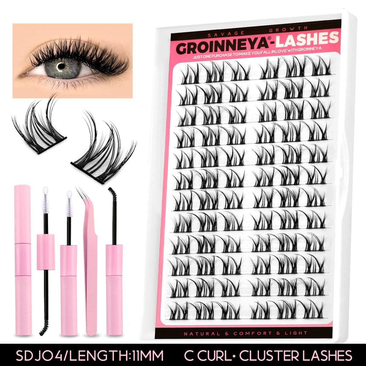 Lash Clusters Kit DIY Lash Extension Kit Individual Lashes Cluster with Lash Bond & Seal & Remover Eyelashes Extension