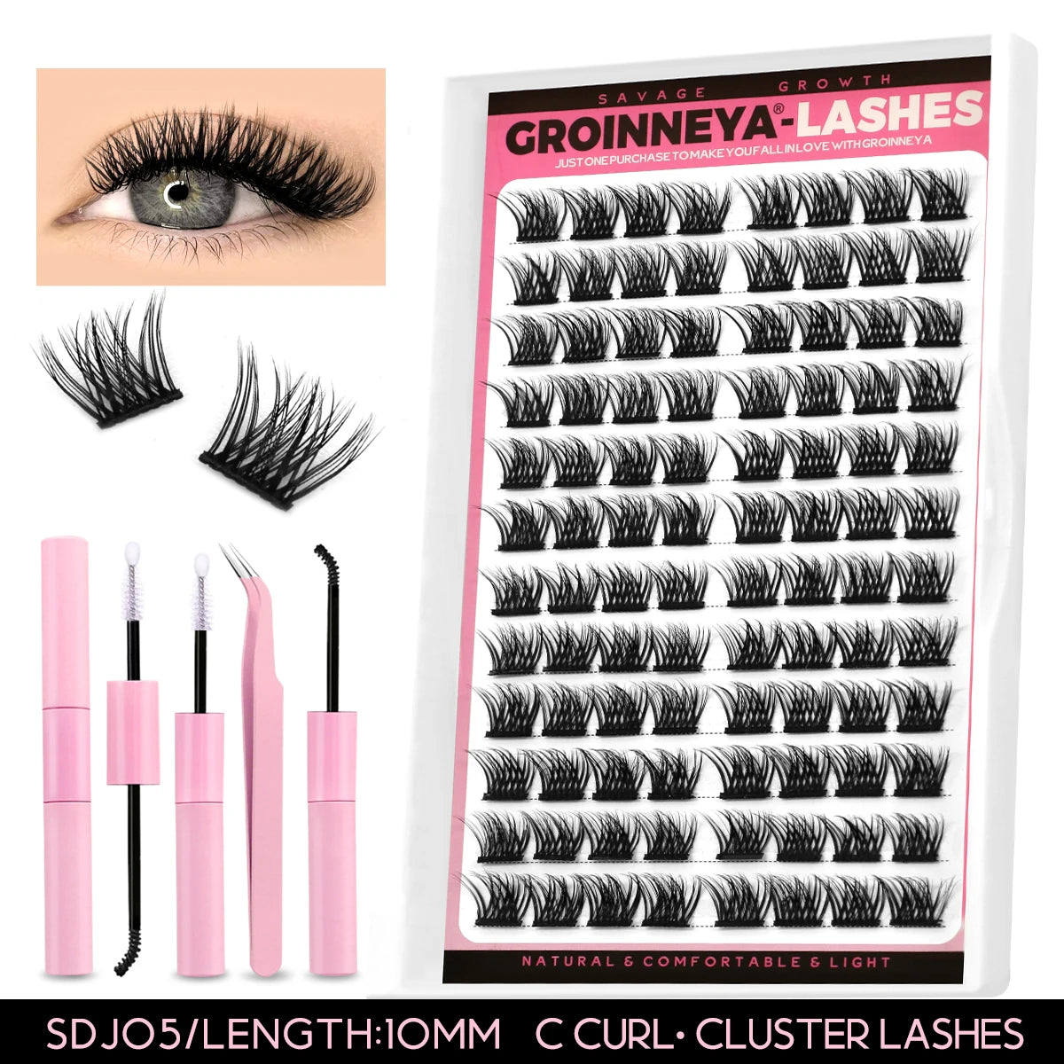 Lashes Clusters Set Extensions Kit Fake Eyelashes Mix Lash Clusters with Lash Bond Seal and Lash Applicator Tool Makeup