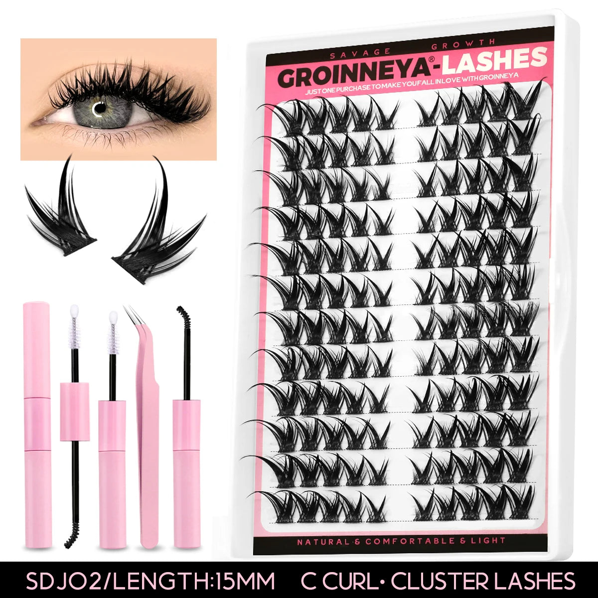Lashes Clusters Set Extensions Kit Fake Eyelashes Mix Lash Clusters with Lash Bond Seal and Lash Applicator Tool Makeup