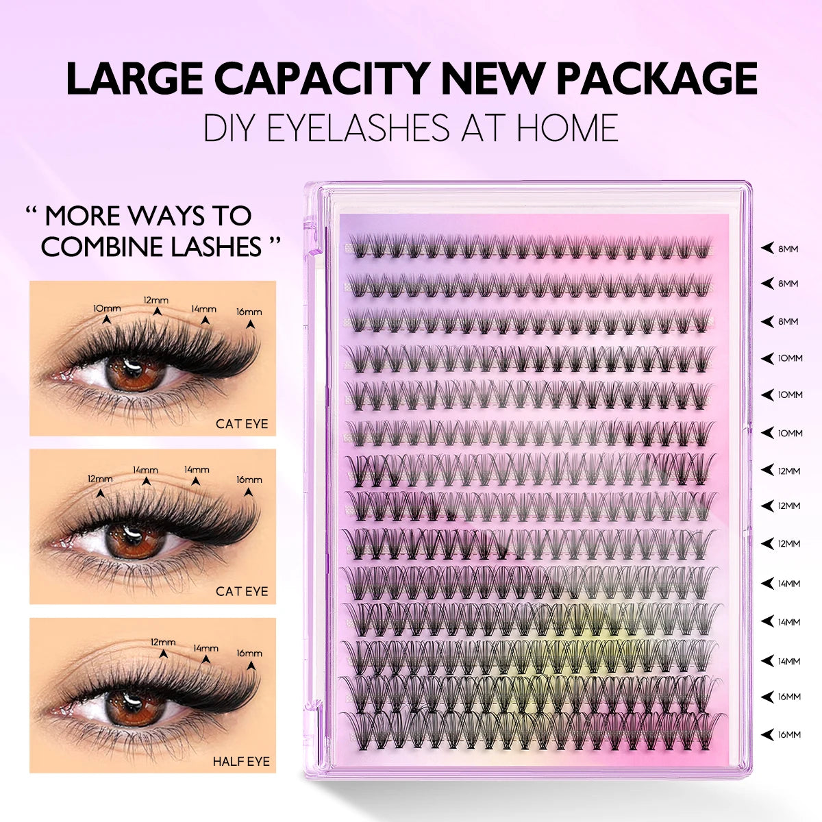 Lash Clusters Kit DIY Lash Extension Kit Individual Lashes Cluster with Lash Bond & Seal & Remover Eyelashes Extension