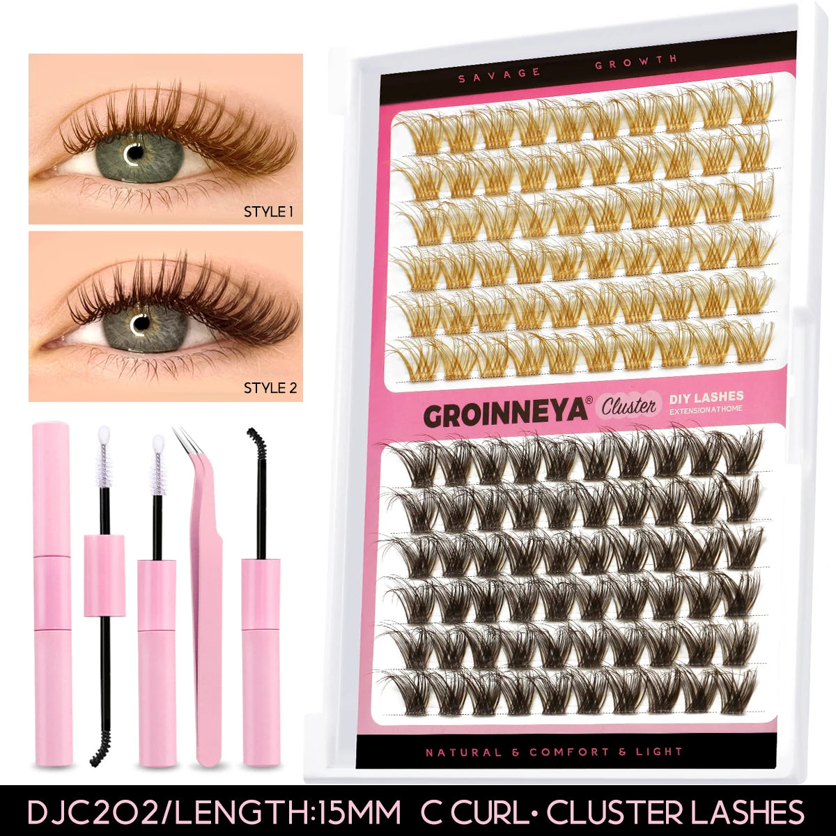Lashes Clusters Set Extensions Kit Fake Eyelashes Mix Lash Clusters with Lash Bond Seal and Lash Applicator Tool Makeup