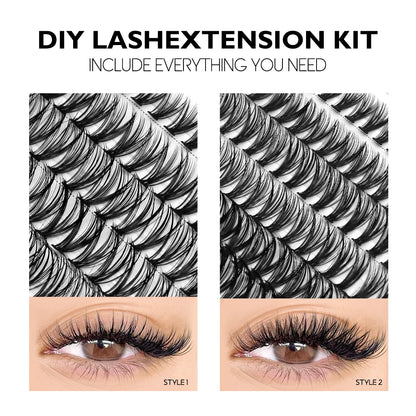 Lashes Clusters Set Extensions Kit Fake Eyelashes Mix Lash Clusters with Lash Bond Seal and Lash Applicator Tool Makeup