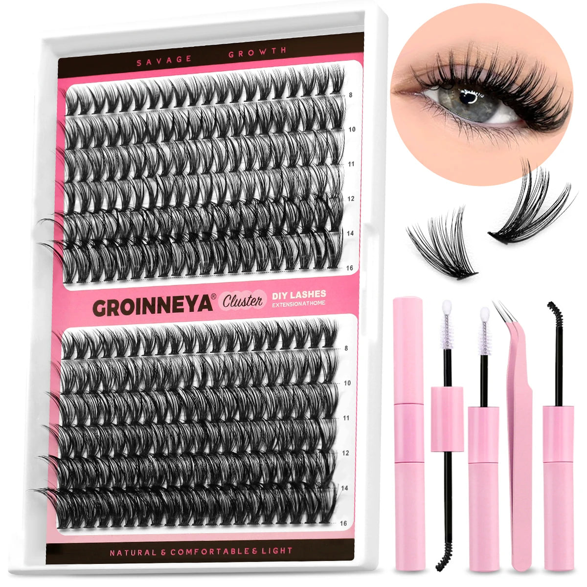 Lashes Clusters Set Extensions Kit Fake Eyelashes Mix Lash Clusters with Lash Bond Seal and Lash Applicator Tool Makeup