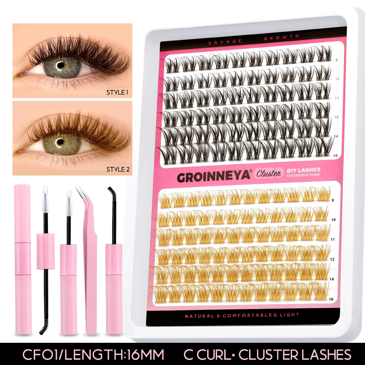 Lashes Clusters Set Extensions Kit Fake Eyelashes Mix Lash Clusters with Lash Bond Seal and Lash Applicator Tool Makeup