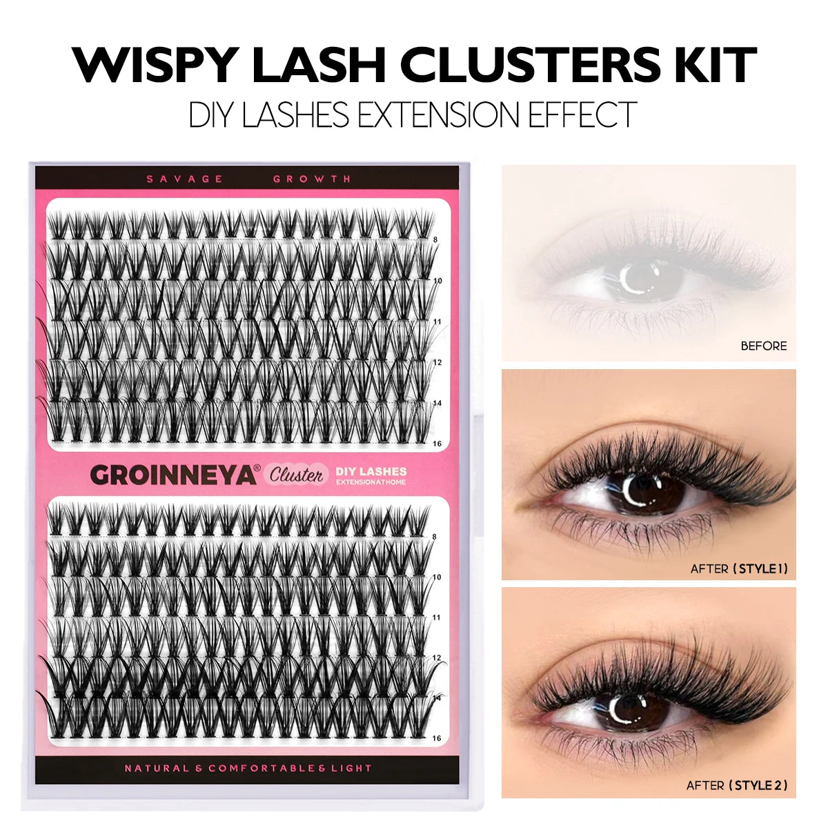 Lashes Clusters Set Extensions Kit Fake Eyelashes Mix Lash Clusters with Lash Bond Seal and Lash Applicator Tool Makeup