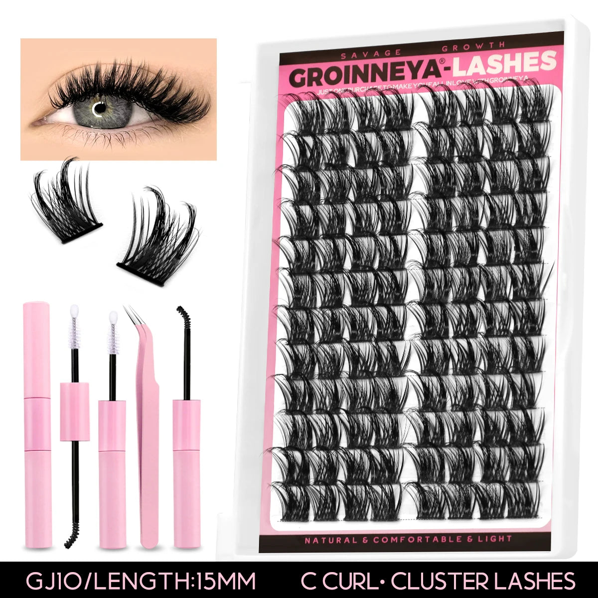 Lash Clusters Kit DIY Lash Extension Kit Individual Lashes Cluster with Lash Bond & Seal & Remover Eyelashes Extension