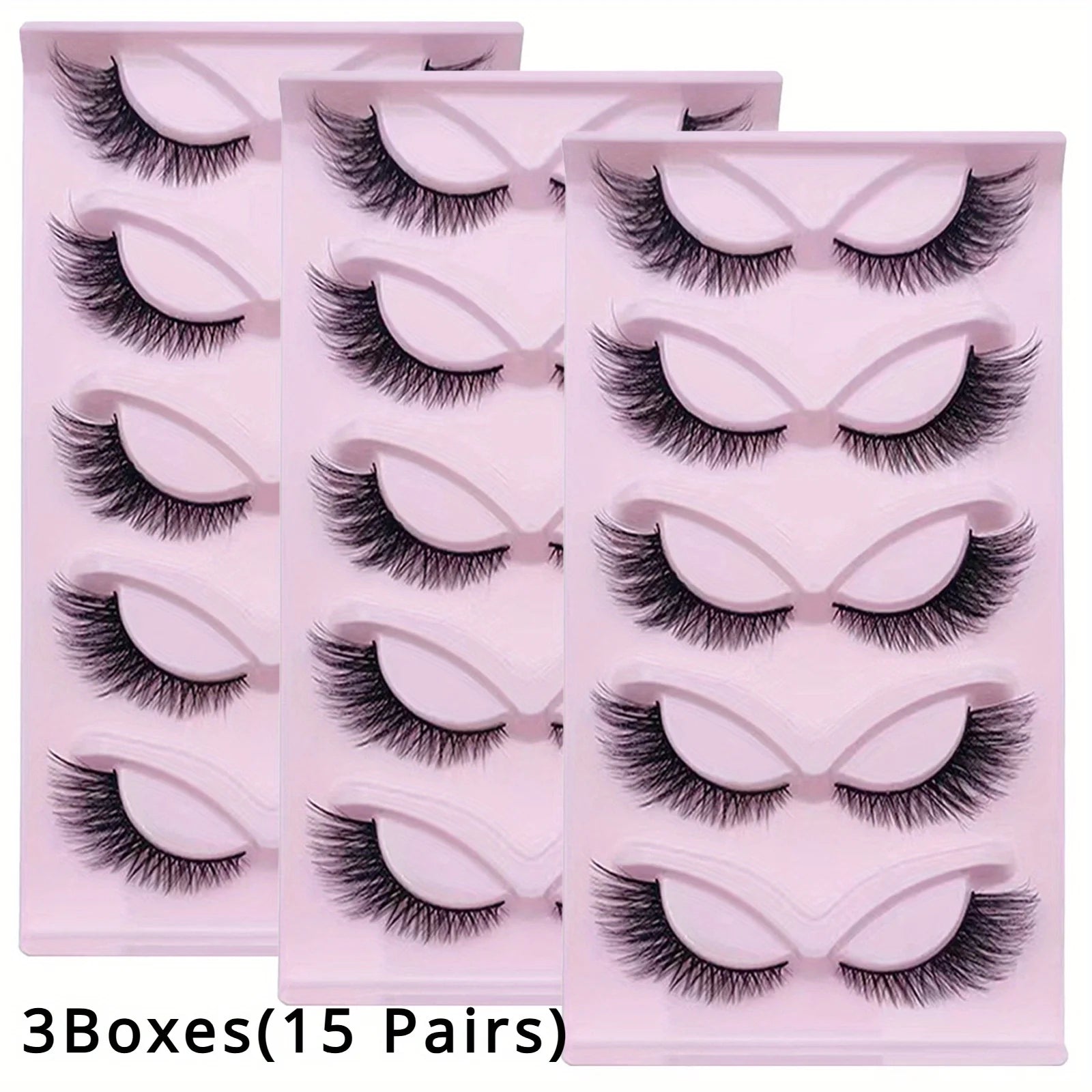 3Boxes(15 Pairs) Cat Eye Lashes Wispy Fake Lashes Fluffy Cat Eye Lashes Extensions False Eyelashe