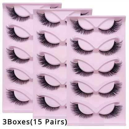 3Boxes(15 Pairs) Cat Eye Lashes Wispy Fake Lashes Fluffy Cat Eye Lashes Extensions False Eyelashe